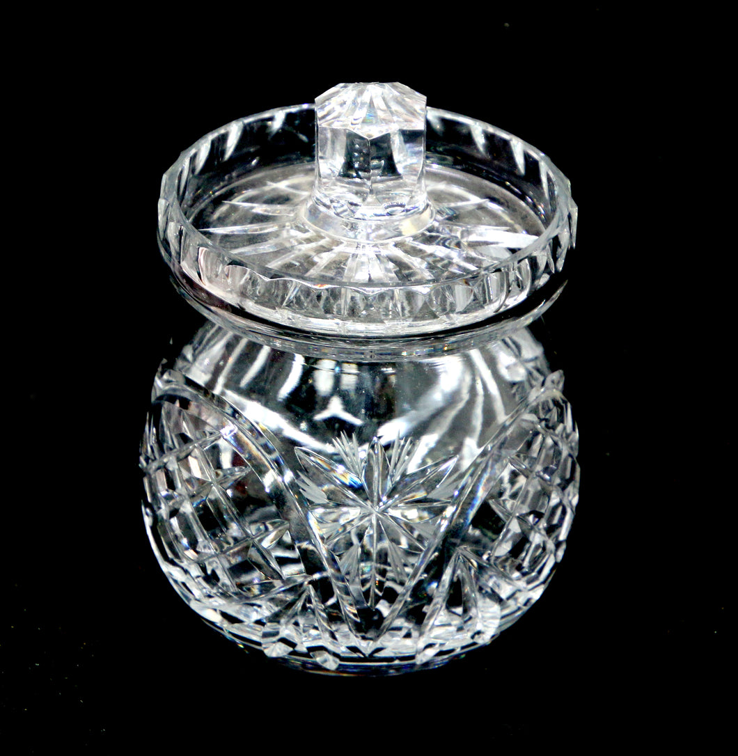 Vintage stunning cut crystal star design lidded jam pot with hole for spoon