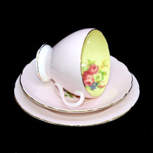 Load image into Gallery viewer, Vintage E Brain Old Foley hand coloured pastel pink &amp; lemon pretty teacup trio

