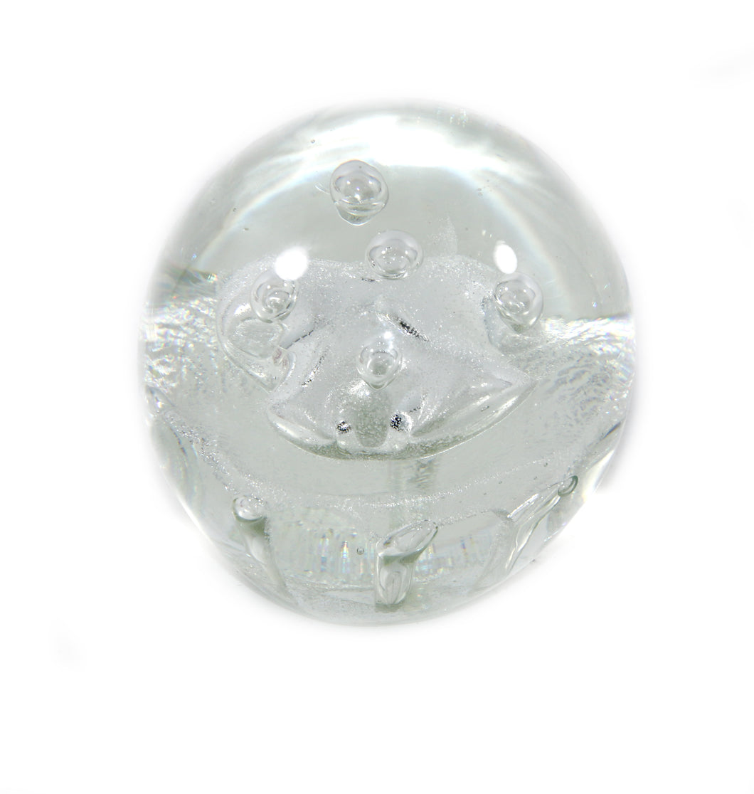 Vintage huge clear controlled bubble fizzy round glass paperweight