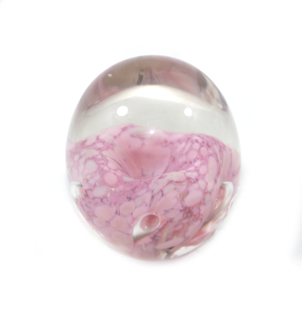 Vintage MILLRACE England controlled bubble pink & clear glass paperweight