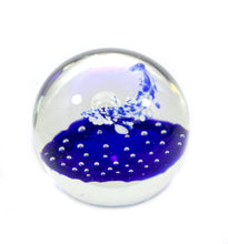 Load image into Gallery viewer, Vintage large and heavy stunning controlled bubble blues glass paperweight
