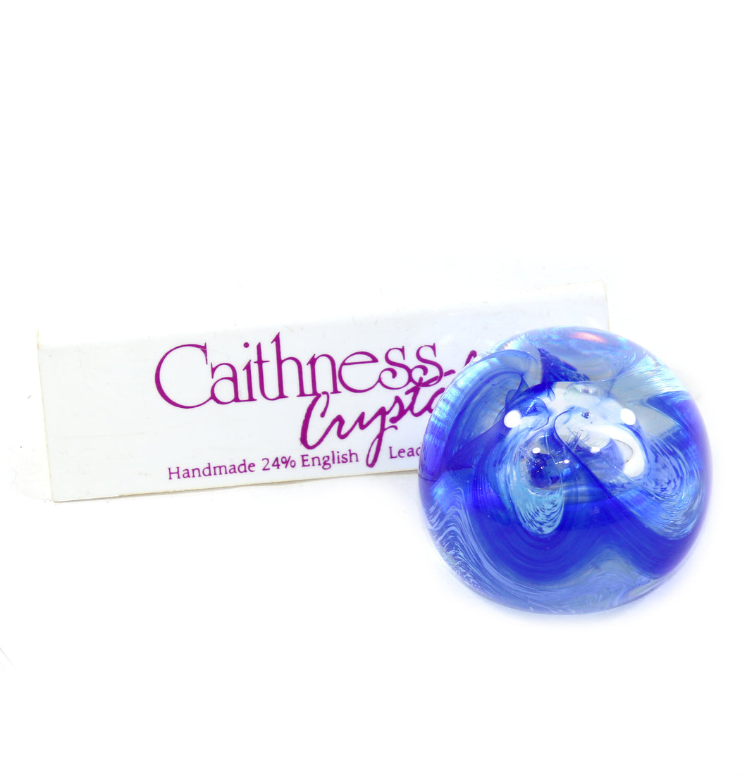 Vintage CAITHNESS crystal Scotland MOONCRYSTAL blues glass paperweight