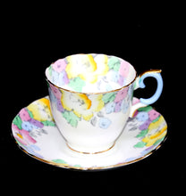 Load image into Gallery viewer, Vintage Crown Staffordshire England 1930s pretty art deco pastels teacup &amp; saucer duo
