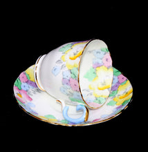 Load image into Gallery viewer, Vintage Crown Staffordshire England 1930s pretty art deco pastels teacup &amp; saucer duo
