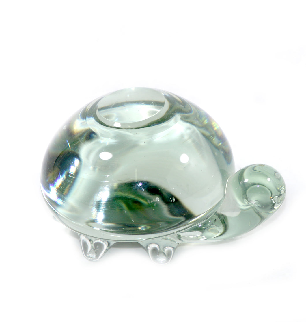 Vintage clear solid glass heavy turtle paperweight