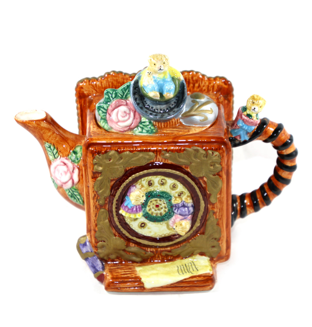 Vintage sweet teddy bears on vintage telephone collector's novelty teapot