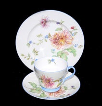 Load image into Gallery viewer, Vintage pretty Shelley England pastel blue &amp; chrysanthemum teacup trio set
