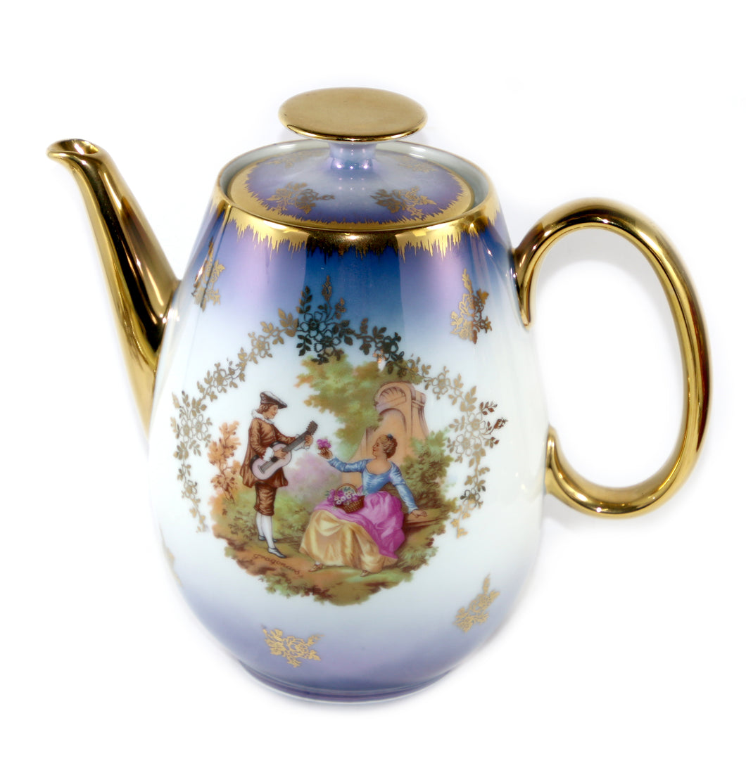 Vintage K&T Bavaria GERMANY large blue ombre gilded lovers teapot
