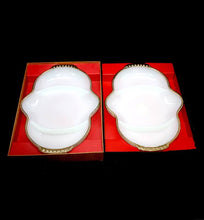 Load image into Gallery viewer, Vintage pair of 1960s milk glass serving chip n dip plates in original boxes
