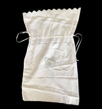 Load image into Gallery viewer, Vintage white cotton hand embroidered drawstring lingerie or hanky bag
