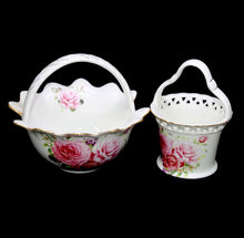 Load image into Gallery viewer, English Collection beautiful pink roses pair of china baskets

