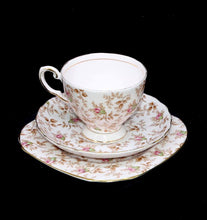Load image into Gallery viewer, Vintage English Tuscan pastel pink gilded floral chintz teacup trio
