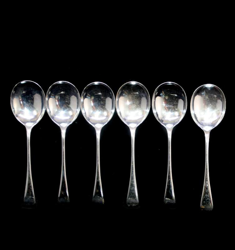 Vintage PERFECT stainless set of 6 large soup spoons