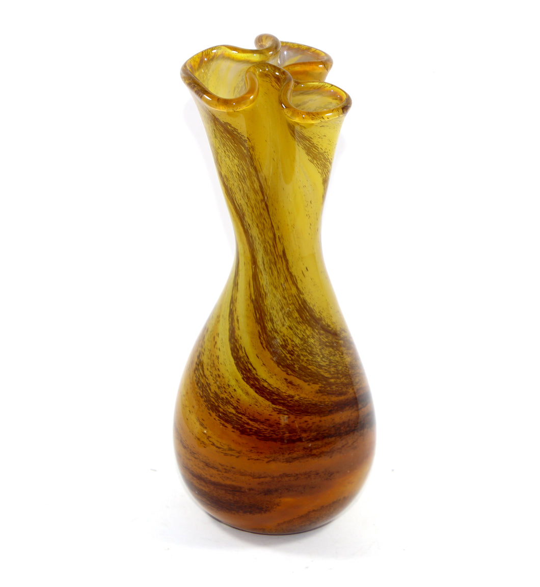 Vintage stunning amber swirl heavy pinch top Alum Bay studio art glass vase