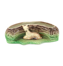 Load image into Gallery viewer, Vintage EASTGATE POTTERY England cute deer fawn on log trough vase
