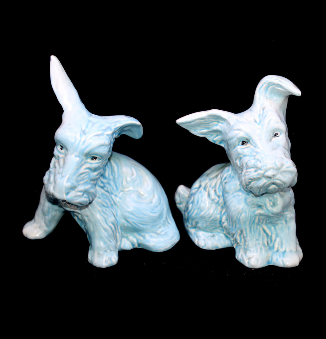 Vintage SYLVAC style rare & unusual large blue glaze terrier dog figurines