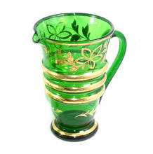 Load image into Gallery viewer, Vintage dark green &amp; gilded glass lemonade set &amp; 5 matching glasses
