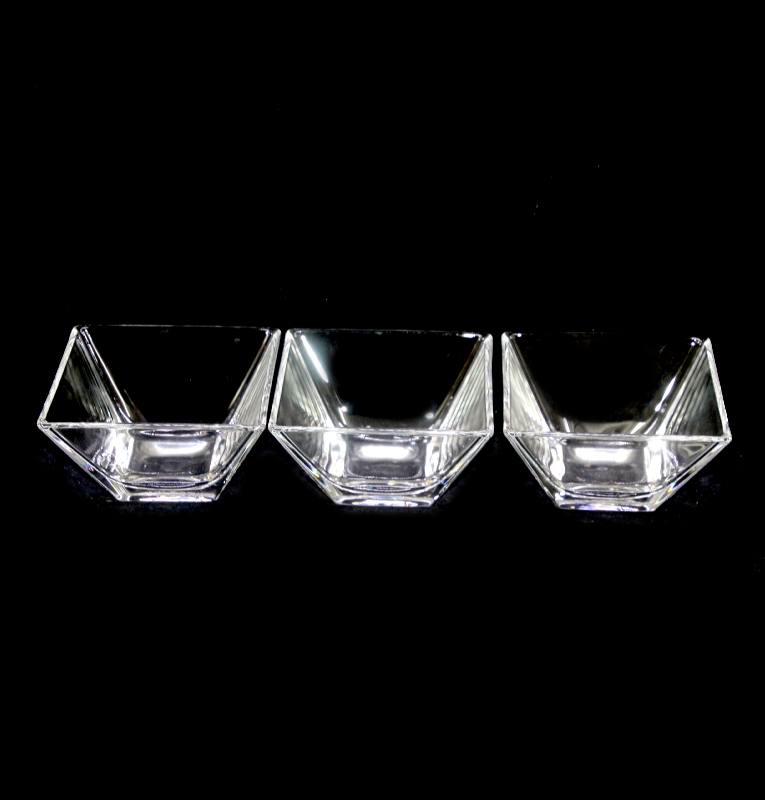 Vintage set of three beautiful sparkly crystal square nut snack bowls