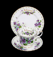 Load image into Gallery viewer, Vintage ROYAL ALBERT England Flower of the Month FEBRUARY Violets teacup trio
