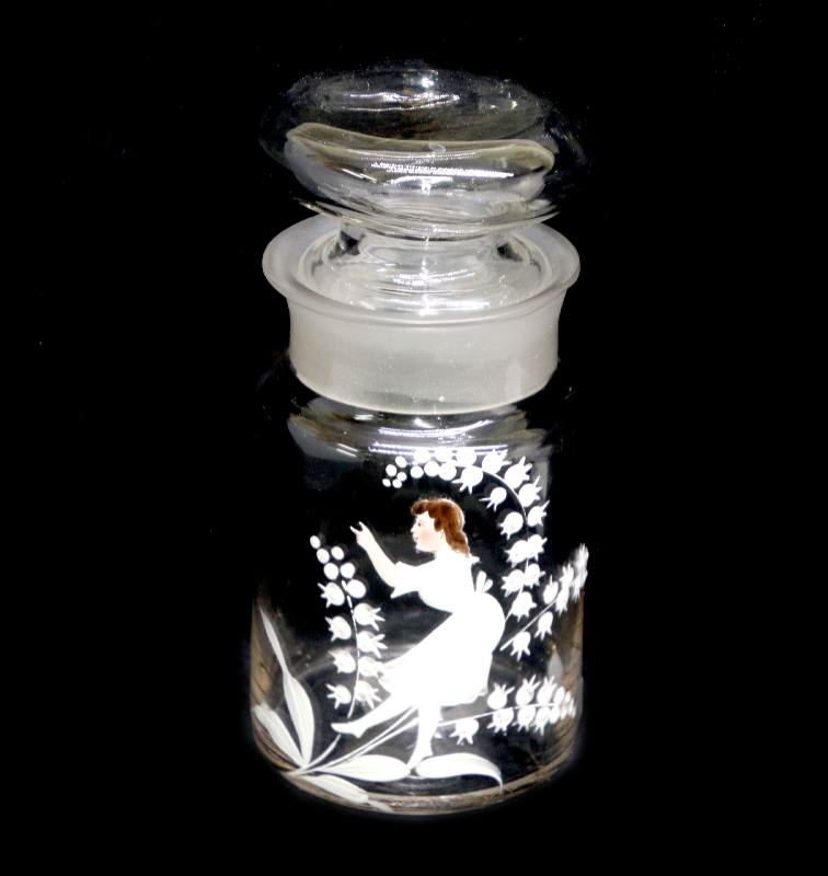 Vintage Mary Gregory hand enamelled lidded jar or canister