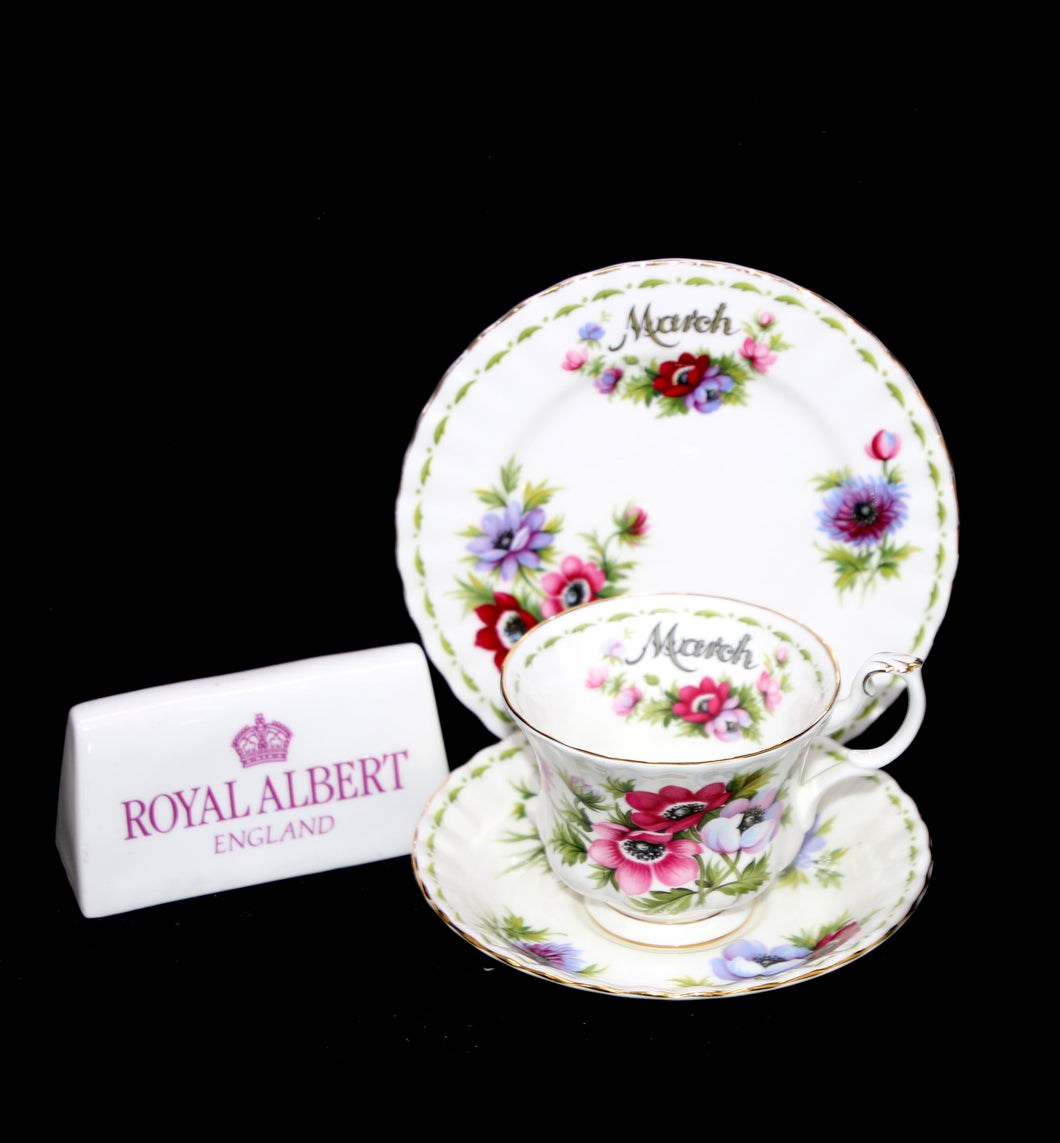 Vintage ROYAL ALBERT England Flower of the Month MARCH Anemone teacup trio