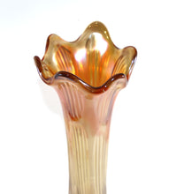 Load image into Gallery viewer, Vintage pretty marigold orange shimmer ribbed tall carnival glass vase
