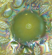 Load image into Gallery viewer, Vintage NORTHWOOD green carnival glass THREE FRUITS wave sawtooth edge bowl
