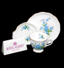 Load image into Gallery viewer, Vintage ROYAL ALBERT England FORGET ME NOT teacup &amp; plate tennis set
