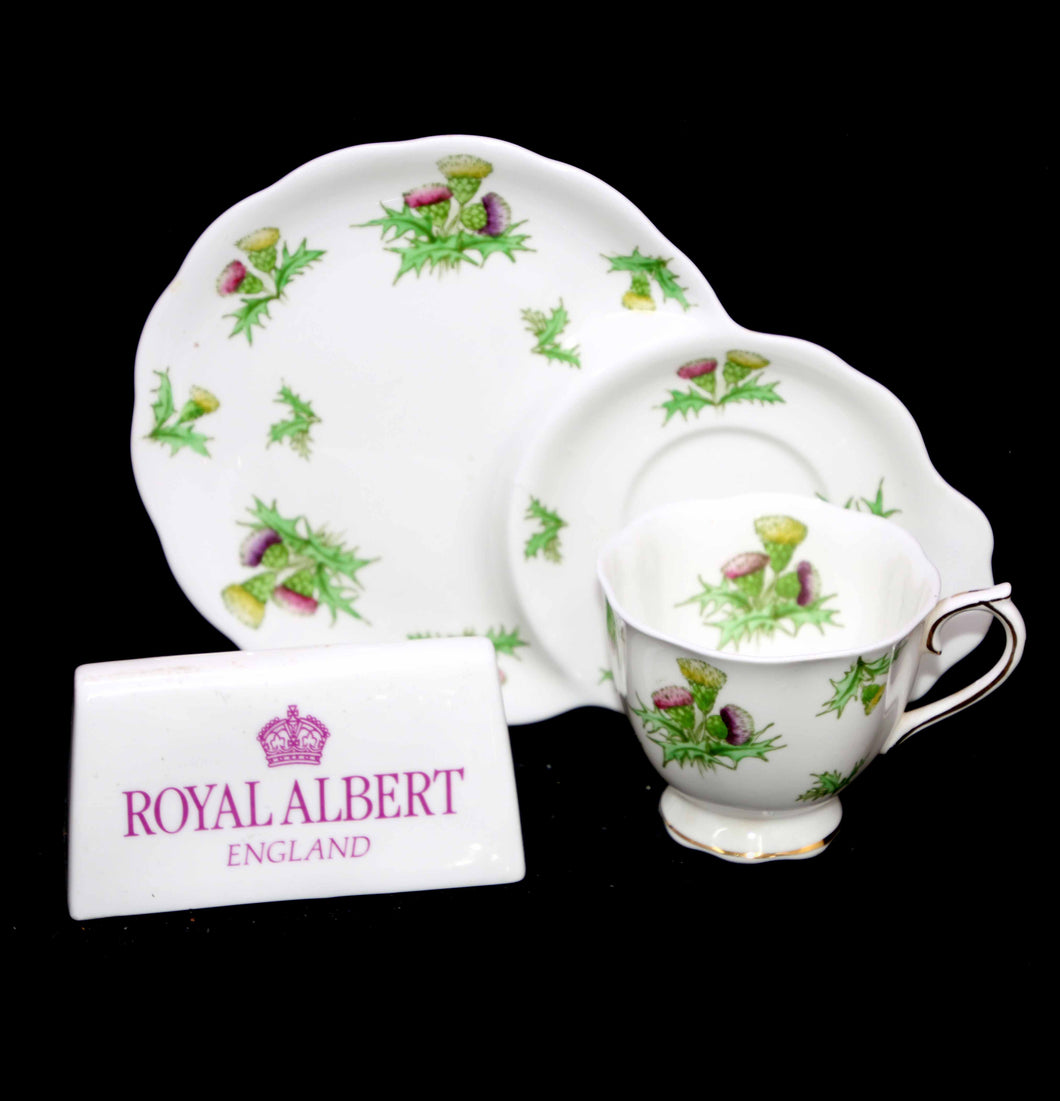 Vintage ROYAL ALBERT England HIGHLAND THISTLE teacup & plate tennis set
