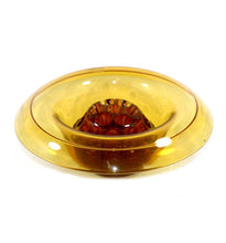 Load image into Gallery viewer, Vintage large amber rolled edge float bowl and flower arranging frog
