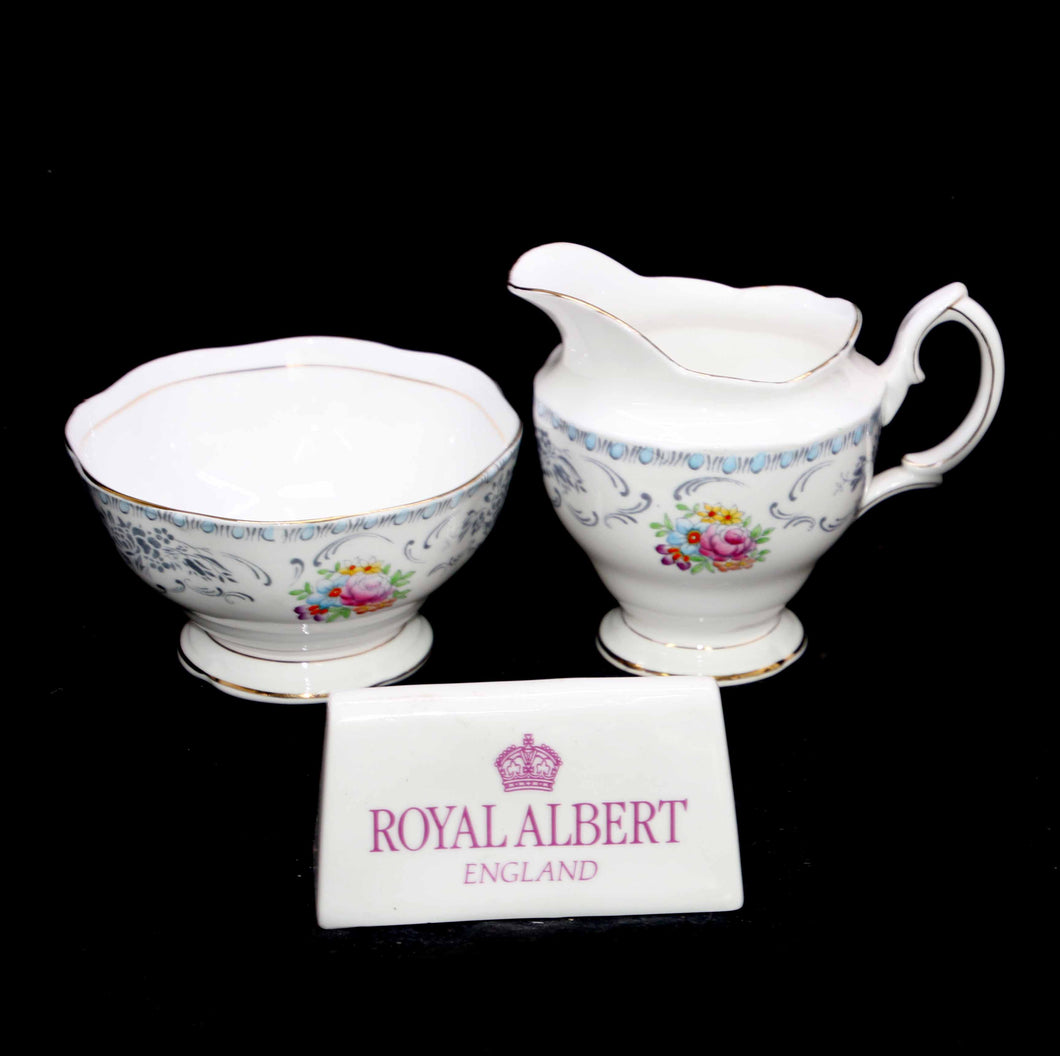Vintage ROYAL ALBERT England 1940s DAMASK large sugar bowl & milk jug set