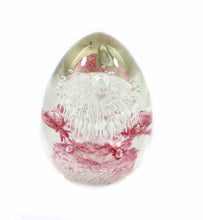 Load image into Gallery viewer, Vintage huge pink &amp; white fireworks controlled bubble solid glass heavy paperweight

