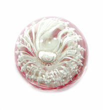 Load image into Gallery viewer, Vintage huge pink &amp; white fireworks controlled bubble solid glass heavy paperweight
