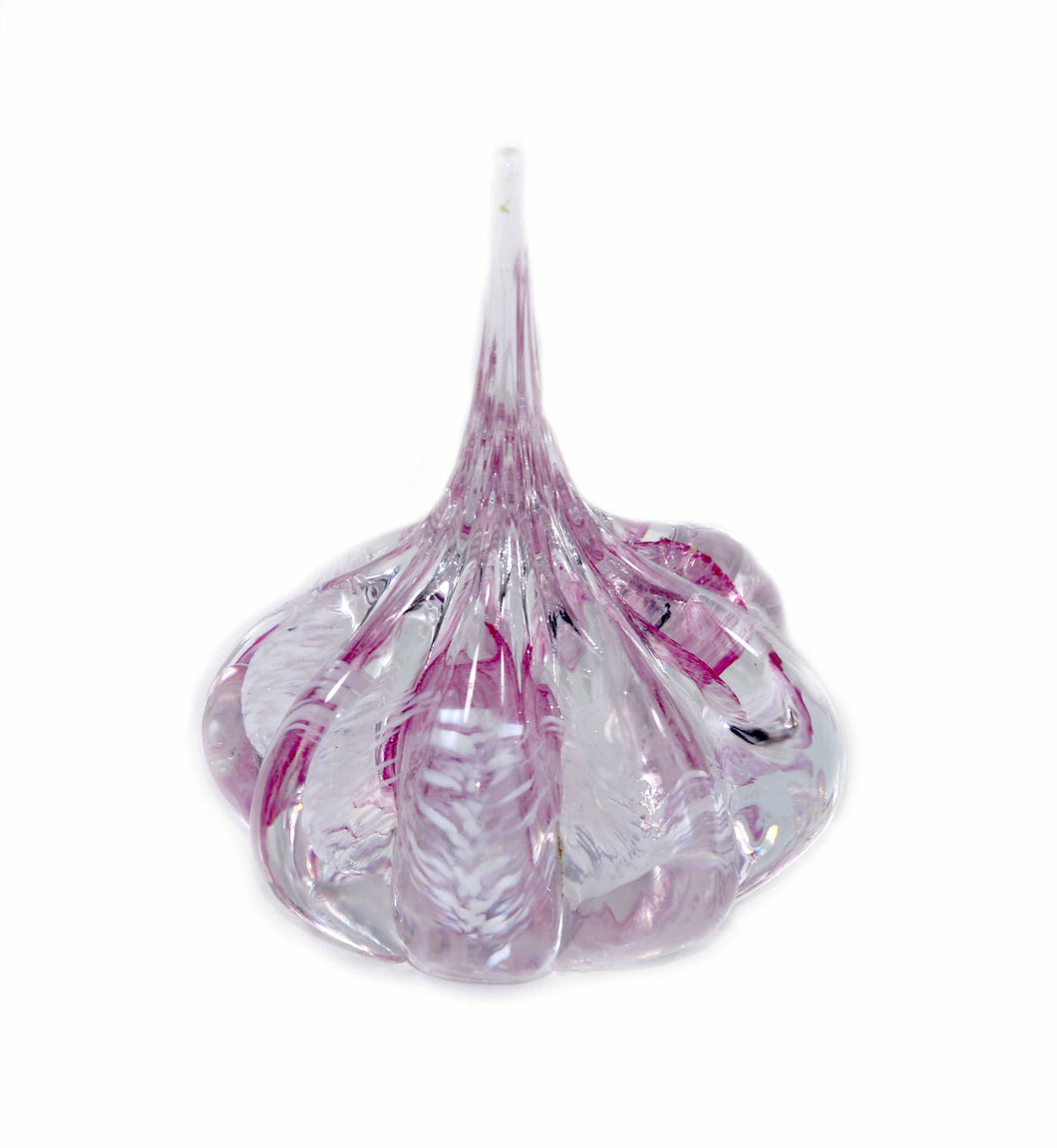 Vintage pink & clear garlic bulb ring holder teardrop solid glass paperweight