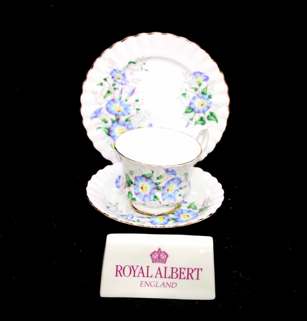 Vintage Royal Albert England bone china MORNING GLORY pretty teacup trio