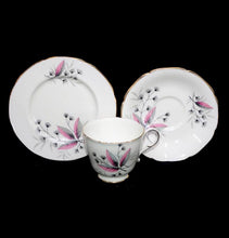 Load image into Gallery viewer, Vintage Paragon England pretty pink &amp; grey leaves teacup trio
