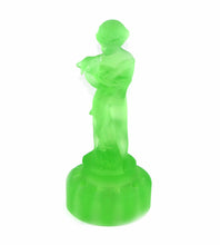 Load image into Gallery viewer, Vintage CAMBRIDGE Two Kids boy with goat frosted green uranium glass flower frog
