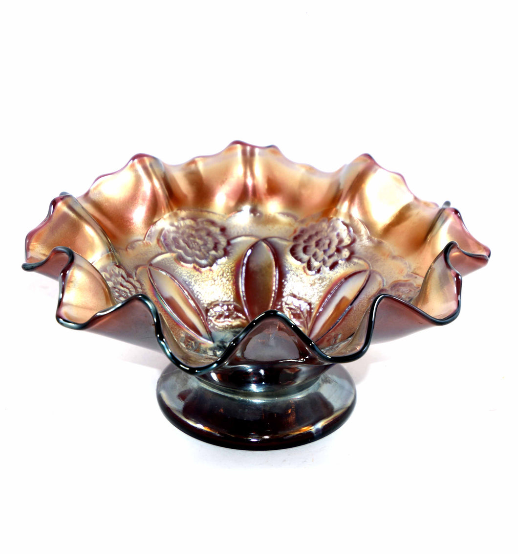 Vintage DUGAN rare DOUBLE STEM ROSE amethyst carnival glass bowl