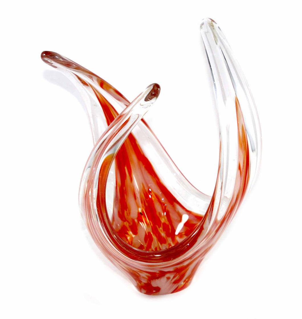 Vintage Murano style heavy orange & white swirl hand blown art glass bowl