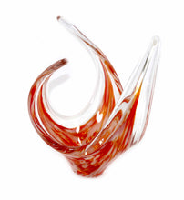 Load image into Gallery viewer, Vintage Murano style heavy orange &amp; white swirl hand blown art glass bowl
