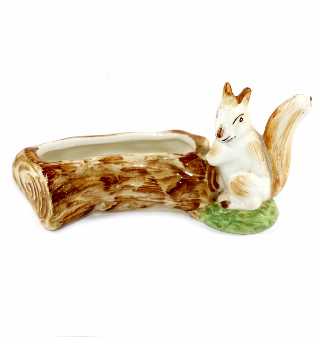 Vintage ENGLISH sweet handpainted squirrel on log trough pottery vase