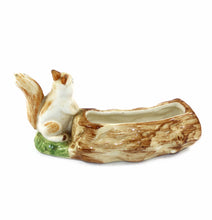 Load image into Gallery viewer, Vintage ENGLISH sweet handpainted squirrel on log trough pottery vase
