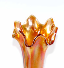 Load image into Gallery viewer, Vintage pretty marigold orange shimmer 6 rib 23.5cm carnival glass vase
