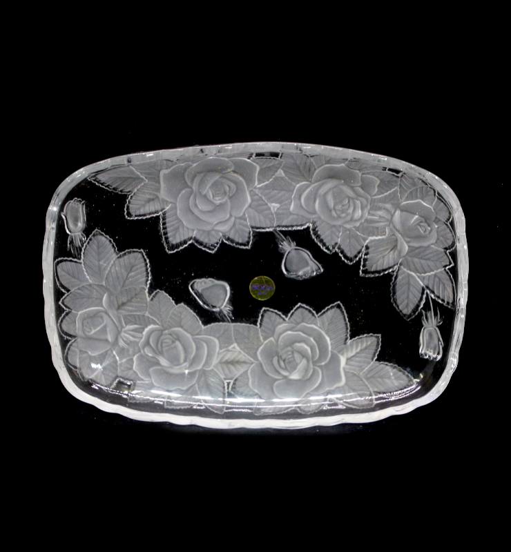 Vintage SOGA Japan crystal roses heavy large serving platter