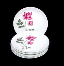 Load image into Gallery viewer, Vintage Johnson Bros Australia set of 8 pink roses entree plates mid century
