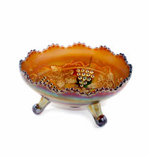 Load image into Gallery viewer, Vintage FENTON amethyst carnival glass GRAPE &amp; CABLE scroll footed bowl
