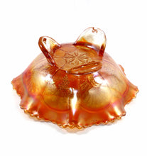 Load image into Gallery viewer, Vintage FENTON USA marigold peacock &amp; grape spatula footed carnival glass bowl
