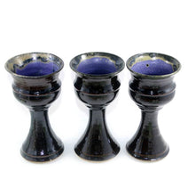 Load image into Gallery viewer, Vintage set of 3 stunning Australian pottery goblets with blue glaze inner

