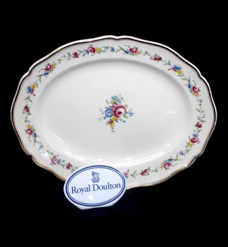 Vintage Royal Doulton St James cream & pink roses large oval platter