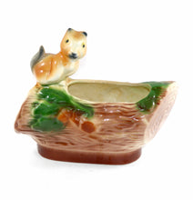 Load image into Gallery viewer, Vintage retro kitsch large pottery squirrel on tree log posy trough vase
